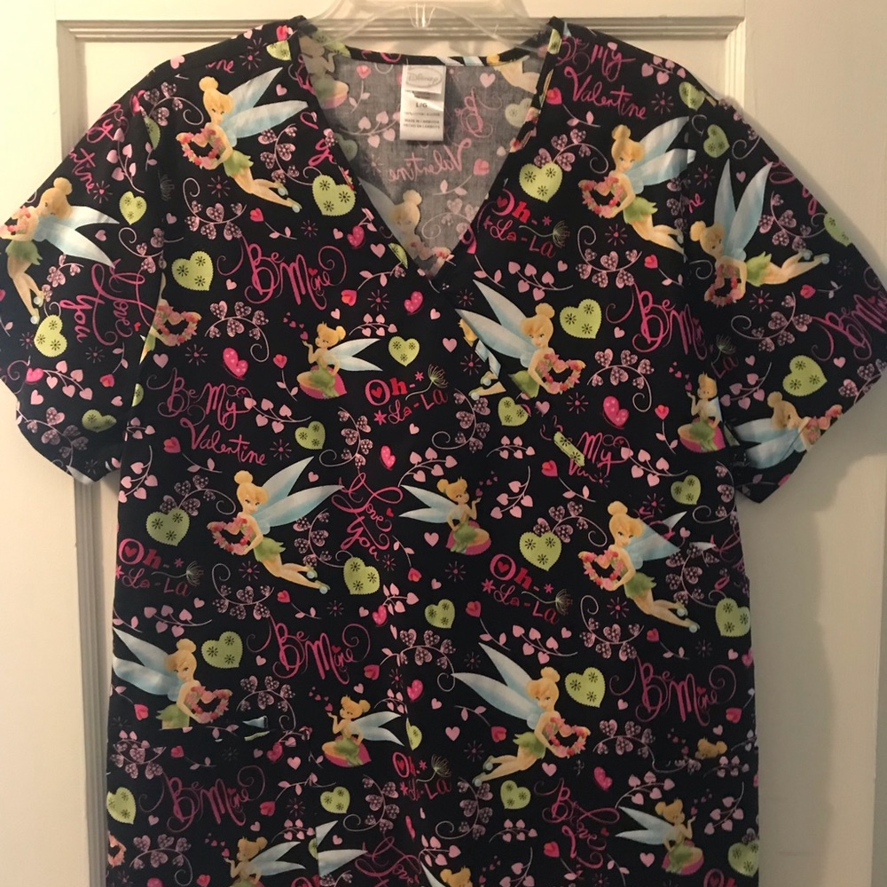 Womens Disney Tinkerbell Scrub Top Large